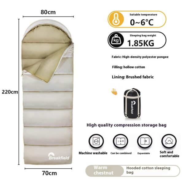 Outdoor Camping Thickened Waterproof Cotton Sleeping Bag Four Seasons Machine Washable Splicing Sleeping Bag - Image 5