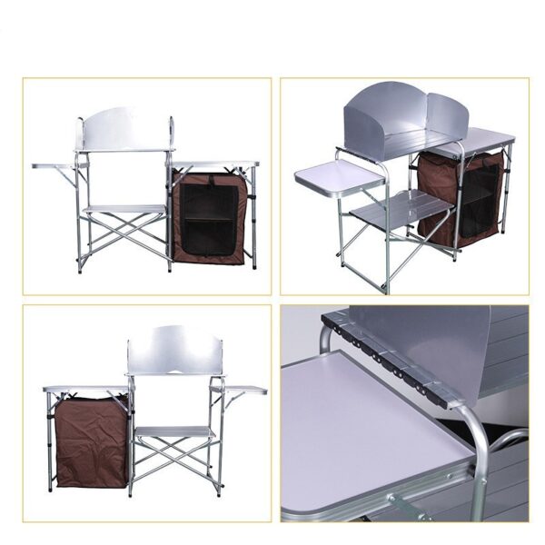 Outdoor Camping Double-decker Storage Rack Mobile Barbecue Table - Image 3