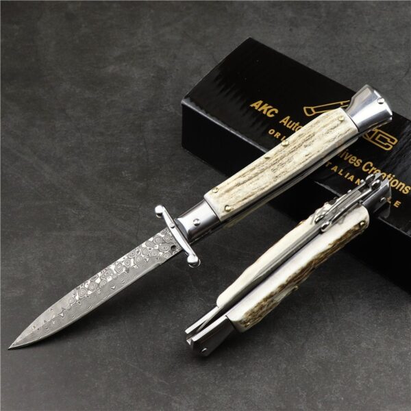 Camping Outdoor Damascus Folding Knife - Image 4